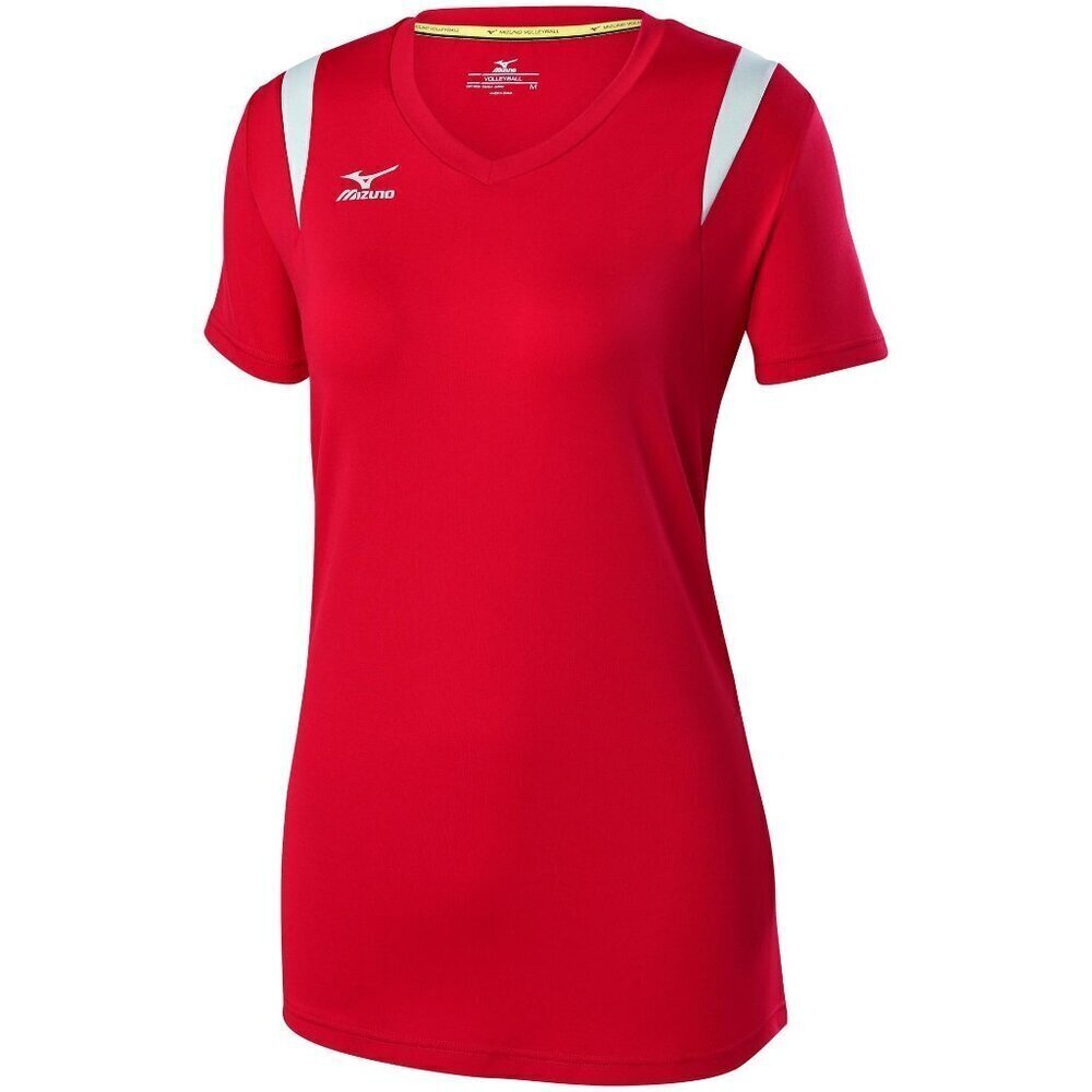 Mizuno Balboa Womens Vneck Short Sleeve Volleyball Jersey Red Silver NEW Large